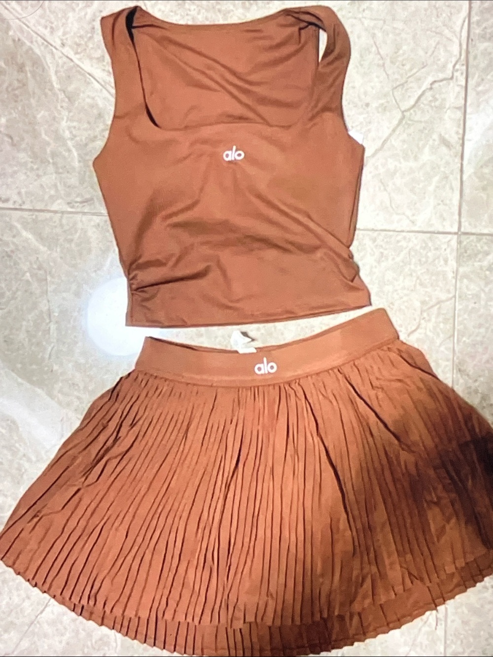 ALO Yoga Rust Pleated Skater Skirt
